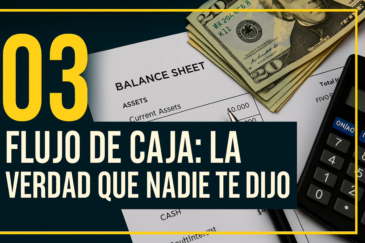 CAPÍTULO 3 — “03 • FLUJO DE CAJA: LA VERDAD QUE NADIE TE DIJO”  Descripción:  El capítulo más revelador. Aquí aprenden:  Por qué puedes vender MUCHO y aún así quebrar  Diferencia entre ventas, utilidad y efectivo  Cómo evitar quedarte sin dinero a mitad de mes  Errores comunes que bloquean el flujo de caja  Cómo proyectar tu liquidez para no sufrir